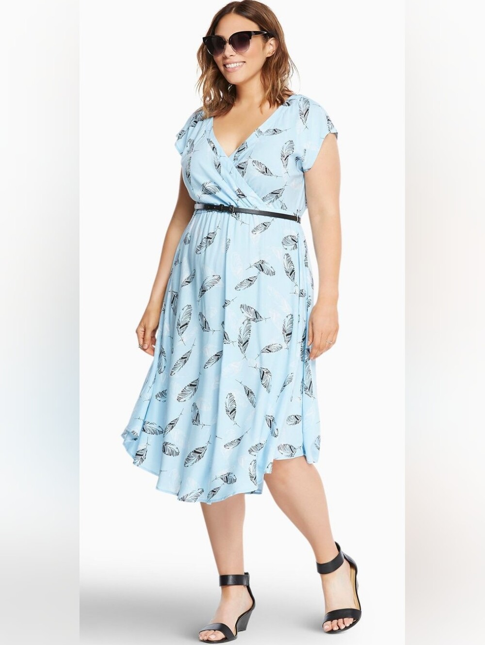 Torrid Size 1 Light Blue Feather Print Wrap Dress